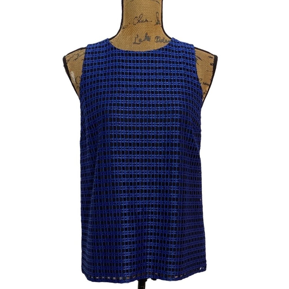 Halogen M Top Royal Blue Woven Square Overlay A‎ Line Sleeveless Hand Wash Work